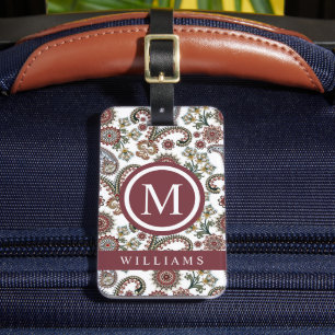 Custom Creme White Maroon Paisley Muster Gepäckanhänger