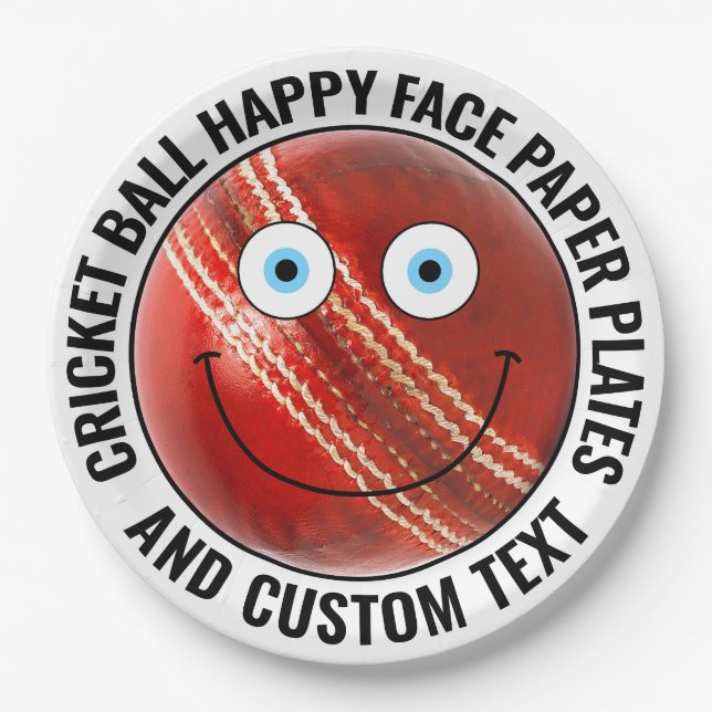 Custom Cricket Theme Party BLAUE EYES Happy Face 9 Pappteller (Vorderseite)