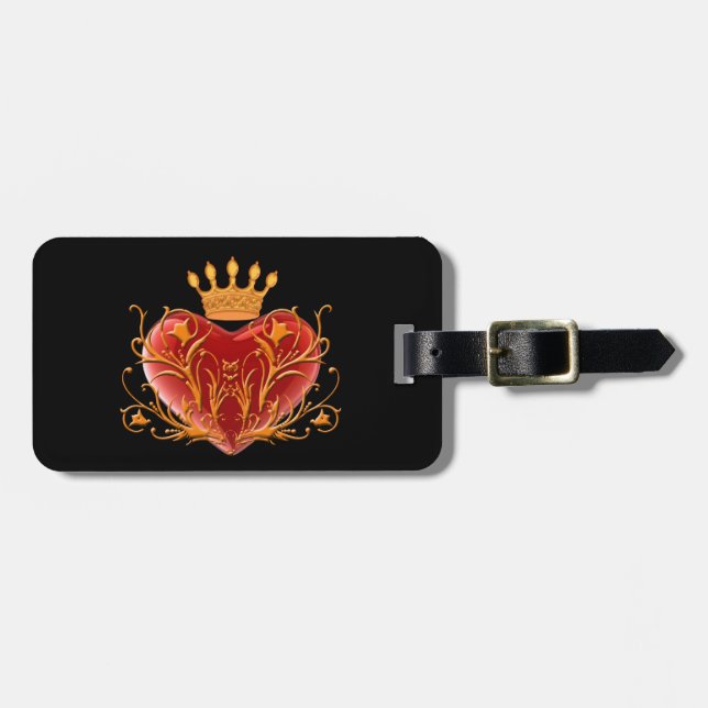 Custom Crown Filigree Heart Luggage Tag Gepäckanhänger (Vorderseite horizontal)