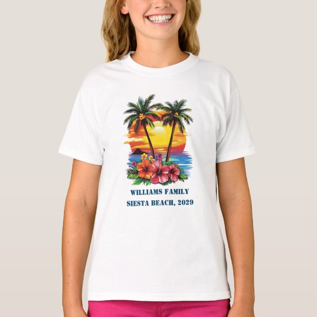 Custom Cruise Pink Palm Tree Beach Family Wiederse T-Shirt (Vorderseite)