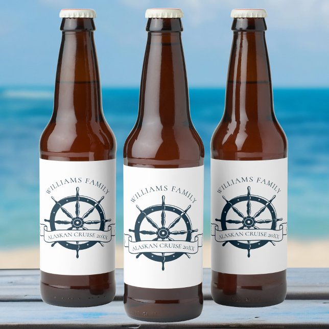 Custom Cruise Ship Navy Blue Nautical Party Bierflaschenetikett (Von Creator hochgeladen)