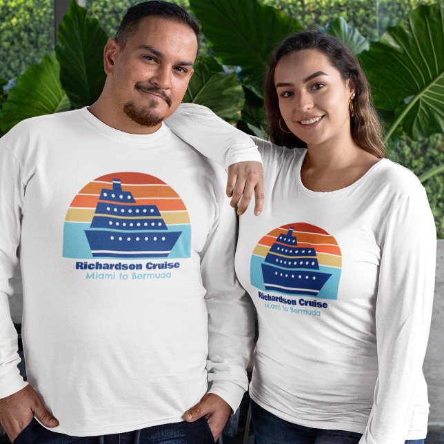 Custom Cruise Ship Sunset Family Trip Langschläfch T-Shirt (Von Creator hochgeladen)