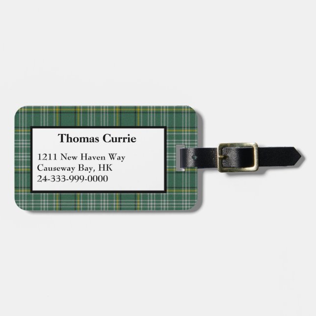 Custom Currie Tartan Karierte Gepäckmarke Gepäckanhänger (Vorderseite horizontal)