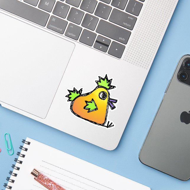 Custom-Cut Vinyl Sticker - Chester Chicken (Laptop mit iPhone)