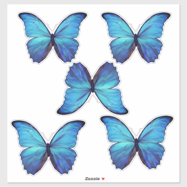 Custom Cut Vinyl Stickers - 5 Blue Morpho Butterfl Aufkleber (Blatt)