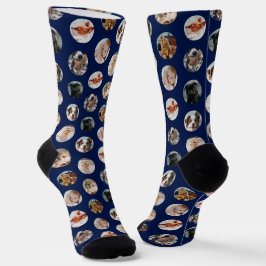 Custom Cute 8-Photo Pet Collage | Navy Blue Socken