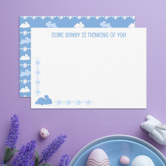 Custom Cute Bunny Daisy Blue Easter Note Card Mitteilungskarte