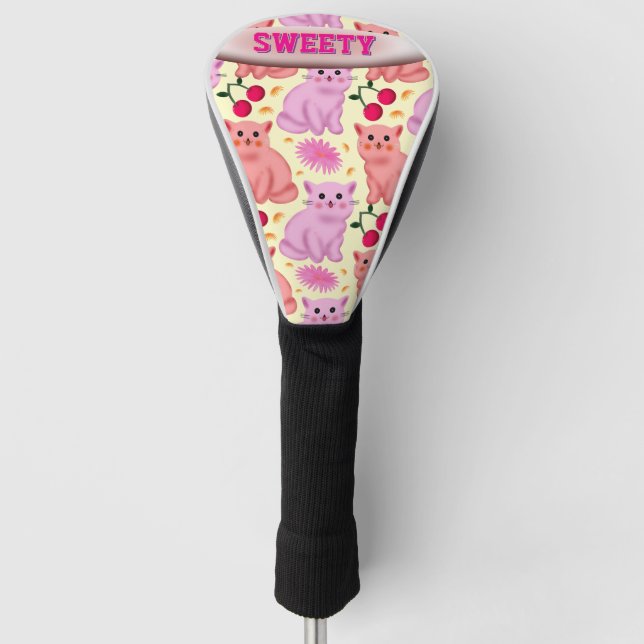 Custom Cute Cat Cherry Floral Pattern Golf Headcover (Vorderseite)
