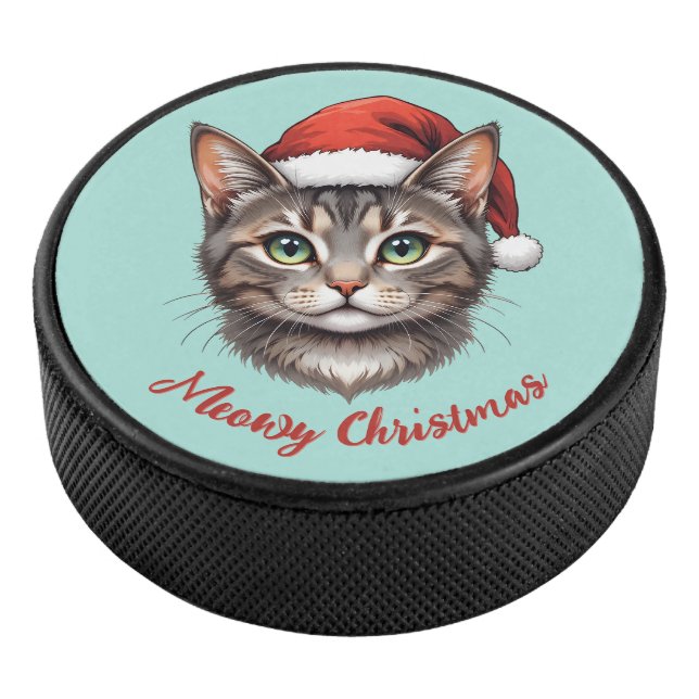 Custom Cute Christmas Cat with Santa Hat Eishockey Puck (3/4)