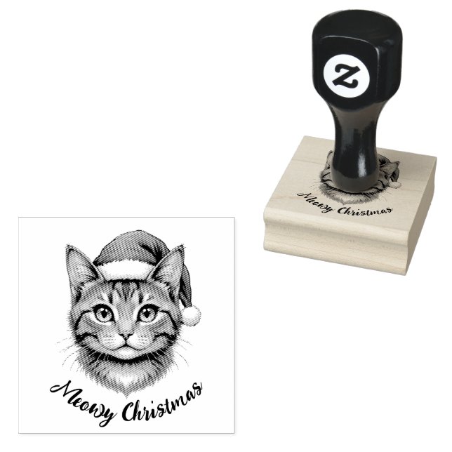 Custom Cute Christmas Cat with Santa Hat Gummistempel (Stempel)