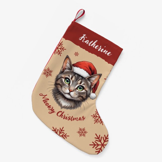 Custom Cute Christmas Cat with Santa Hat Kleiner Weihnachtsstrumpf (Vorderansicht (hängend))