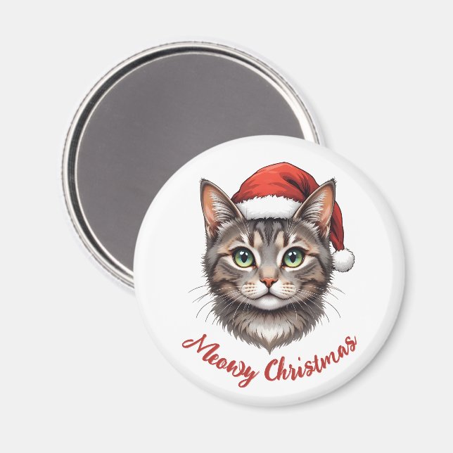 Custom Cute Christmas Cat with Santa Hat Magnet (Vorderseite/Rückseite)