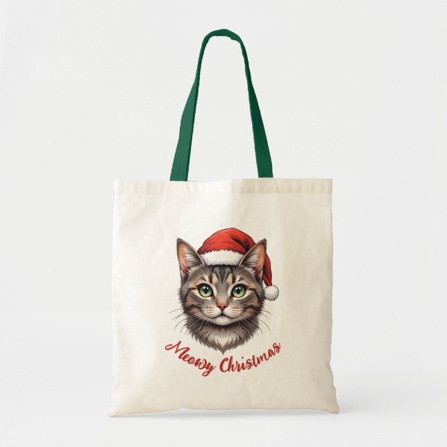 Custom Cute Christmas Cat with Santa Hat Tragetasche (Vorne)