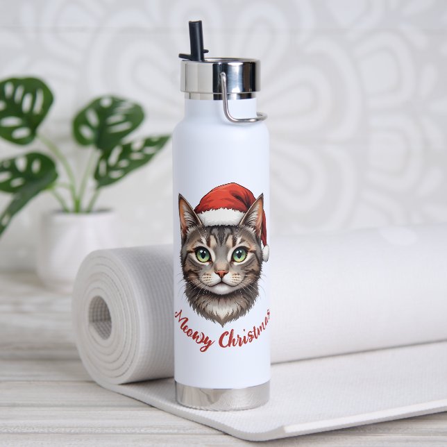 Custom Cute Christmas Cat with Santa Hat Trinkflasche (Yoga)
