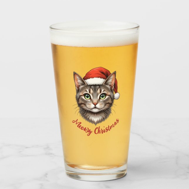 Custom Cute Festive Christmas Cat with Santa Hat Glas (Vorne (Gefüllt))