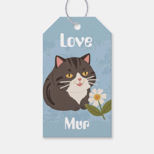 Custom Cute Gray Cat with Mur and Love Geschenkanhänger (Vorderseite)