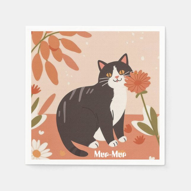 Custom Cute Happy Cat with Spring Flowers  Serviette (Vorderseite)