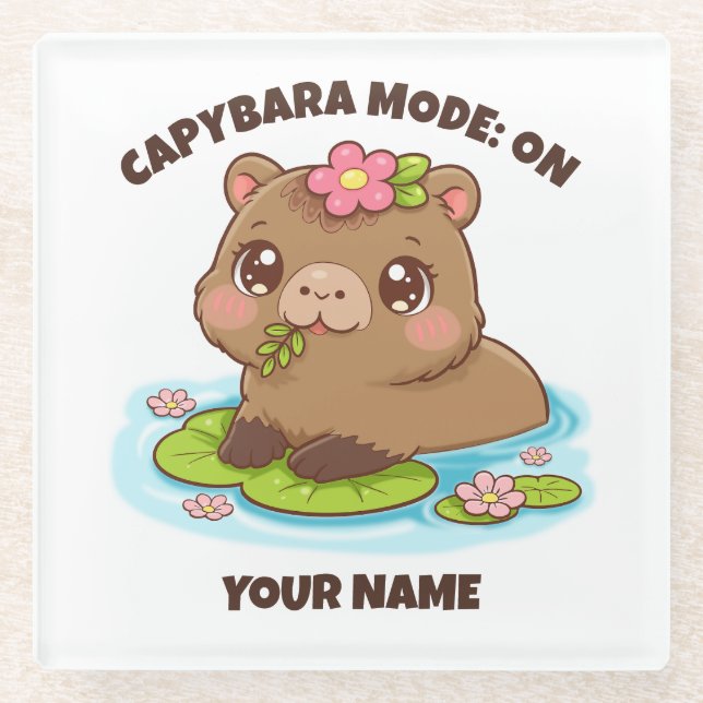 Custom Cute Kawaii Capybara Mode Glass Coaster Glasuntersetzer (Vorderseite)