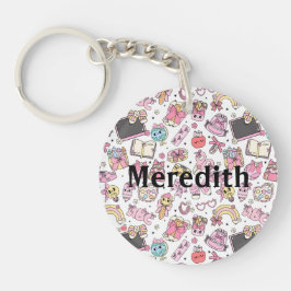 Custom Cute Retro Back To School Pattern Keychain Schlüsselanhänger