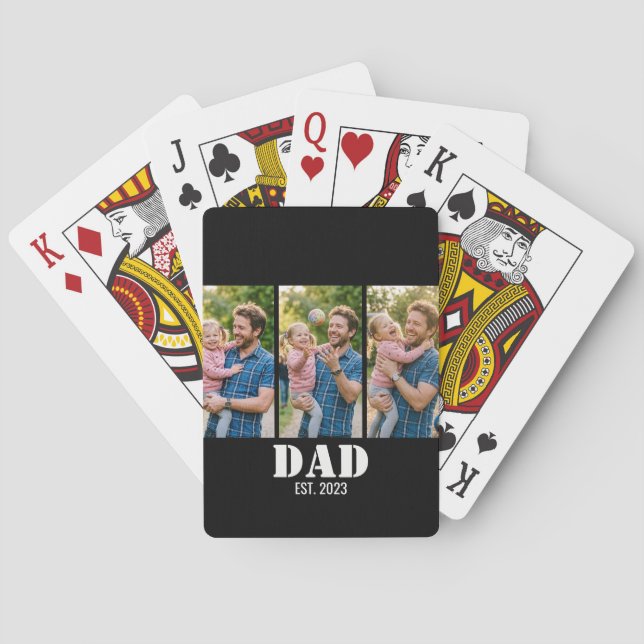 Custom Dad Est. Year Photo  3-Picture Keepsake Spielkarten (Rückseite)
