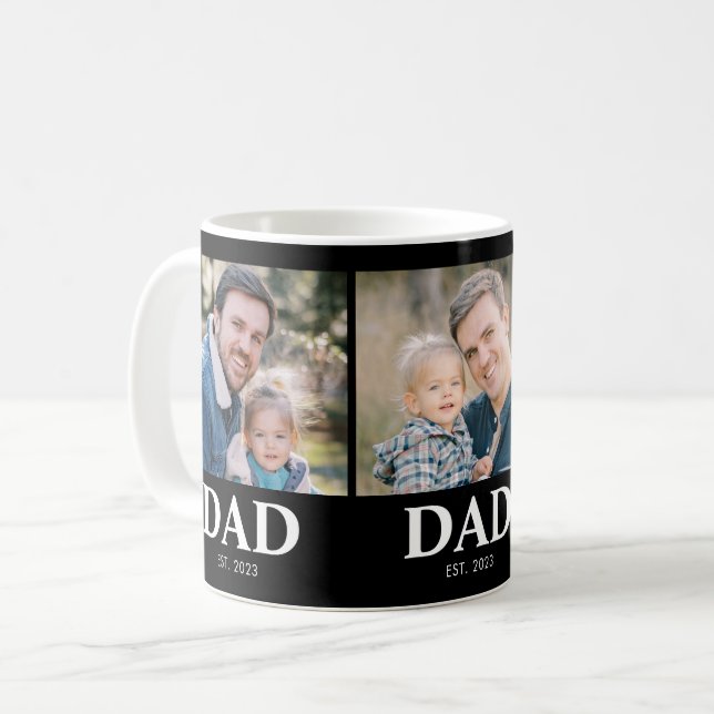 Custom Dad Established 3 Photo Fathers Day Kaffeetasse (Vorderseite Links)