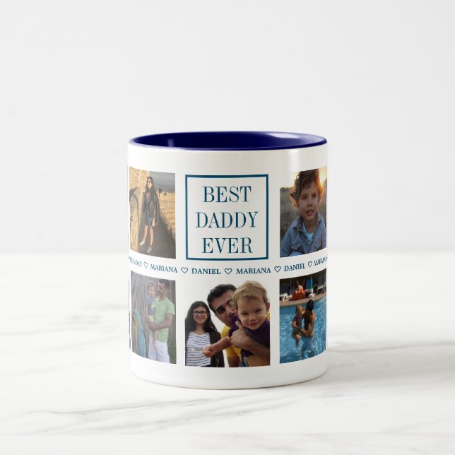 Custom Daddy's Day Foto Collage Zweifarbige Tasse (Mittel)
