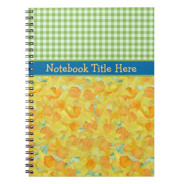 Custom Daffodien und Karo Gingham Notebook Notizblock (Vorderseite)