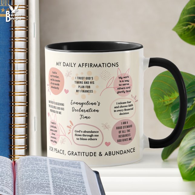 Custom Daily Affirmations Christian Bible Verse Tasse (Personalized affirmation mug with inspirational Christian quotes. Ideal all-year gift for Christians)