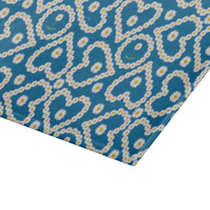 Custom Daisy Chains on Blue, Glass Cutting Board Schneidebrett