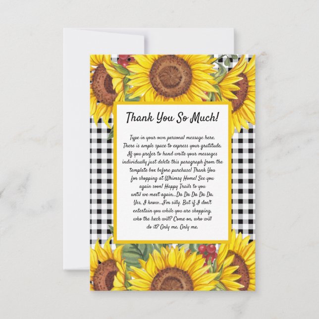 Custom Danke Card - Black Gingham & Sunflowers (Vorderseite)