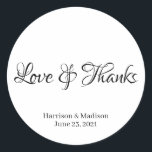 Custom danke Hochzeitsgeschenk Gunst Tag Aufkleber<br><div class="desc">Passen Sie Text,  Name Hochzeitsgeschenk Gunst Tag Aufkleber. Liebe und danke. Schwarz und Weiß.</div>