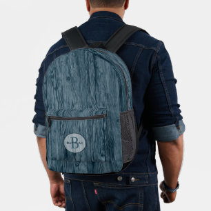 Custom Dark Aquamarin Blue Woodgrain Muster Bedruckter Rucksack