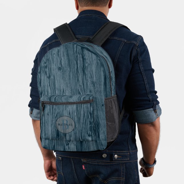 Custom Dark Aquamarin Blue Woodgrain Muster Bedruckter Rucksack (Insitu (Modell))