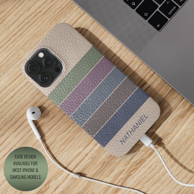 Custom Dark Blue Beige Brown Lila Green Stripes Case-Mate iPhone Hülle (Von Creator hochgeladen)