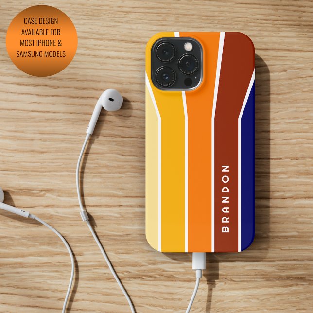Custom Dark Blue Bold Red Orange White Stripes iPhone Hülle (Von Creator hochgeladen)