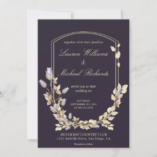 Custom Dark Blue Gold Blume Shield Wedding Einladung