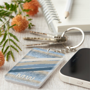 Custom Dark Blue Gray Taupe Brown Retro Streifen Schlüsselanhänger