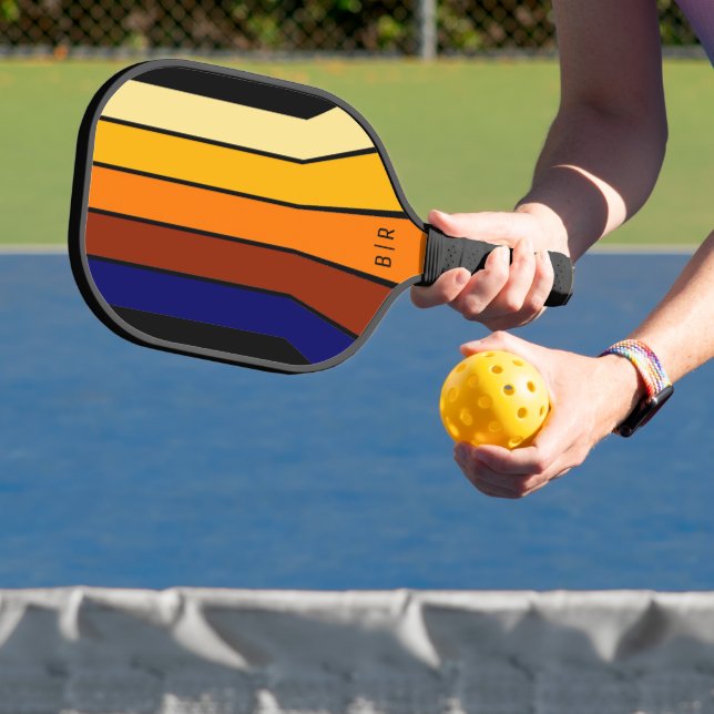 Custom Dark Blue Red Orange Yellow Mod Art Stripes Pickleball Schläger (InSitu)
