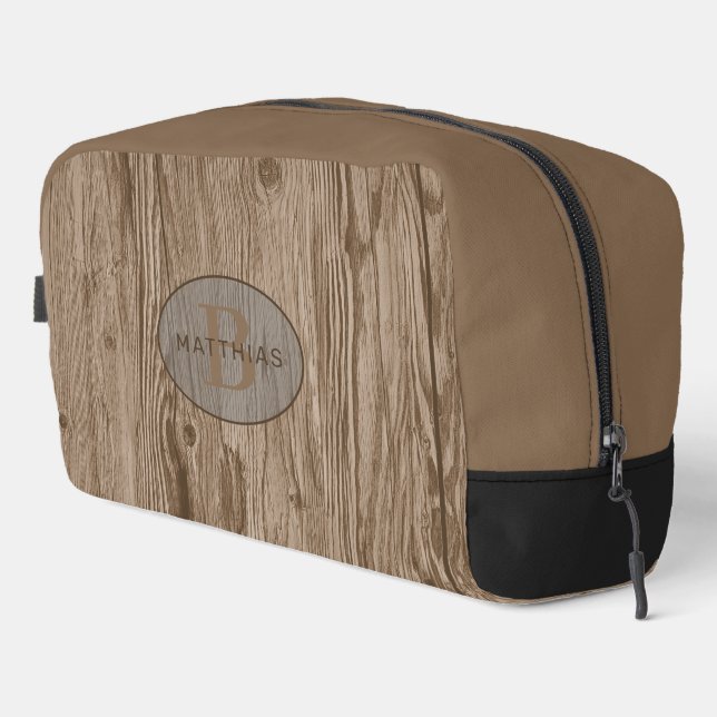 Custom Dark Brown Tan Beige Woodgrain Muster Waschbeutel (Rechte Ecke)