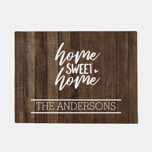 Custom Dark Brown Wood Look | Zuhause Sweet Zuhaus Fußmatte (Vorderseite)