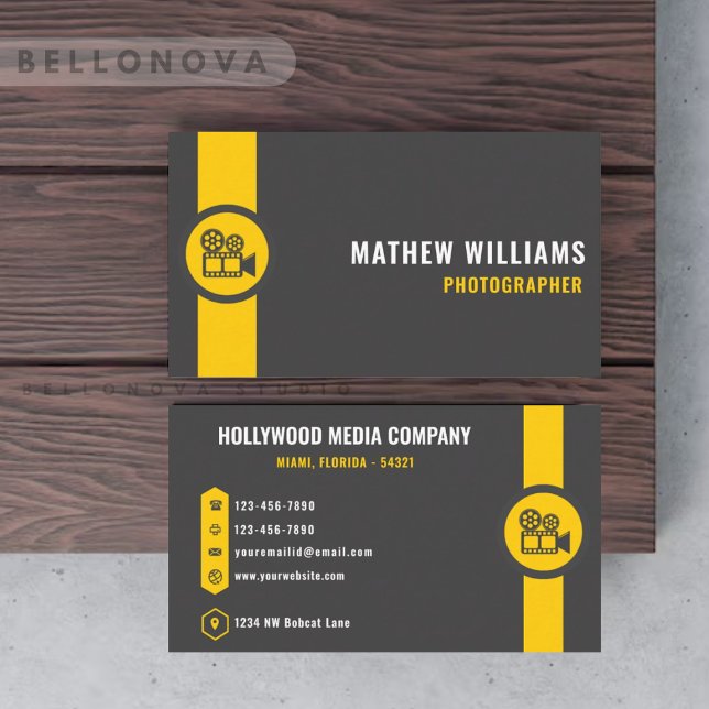 Custom Dark Grau Black Yellow Creative & Media Visitenkarte (Custom Dark Grey Black Yellow Creative & Media Business Card)
