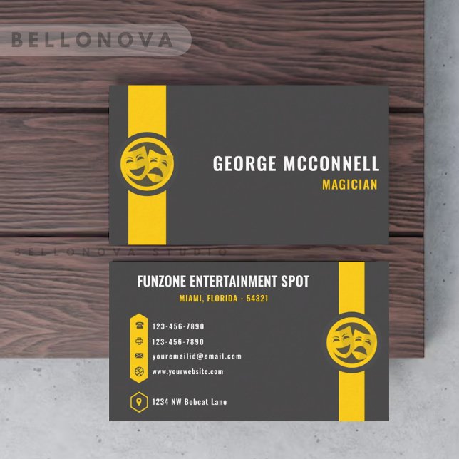 Custom Dark Grau Black Yellow Creative & Media Visitenkarte (Custom Dark Grey Black Yellow Creative & Media Business Card)