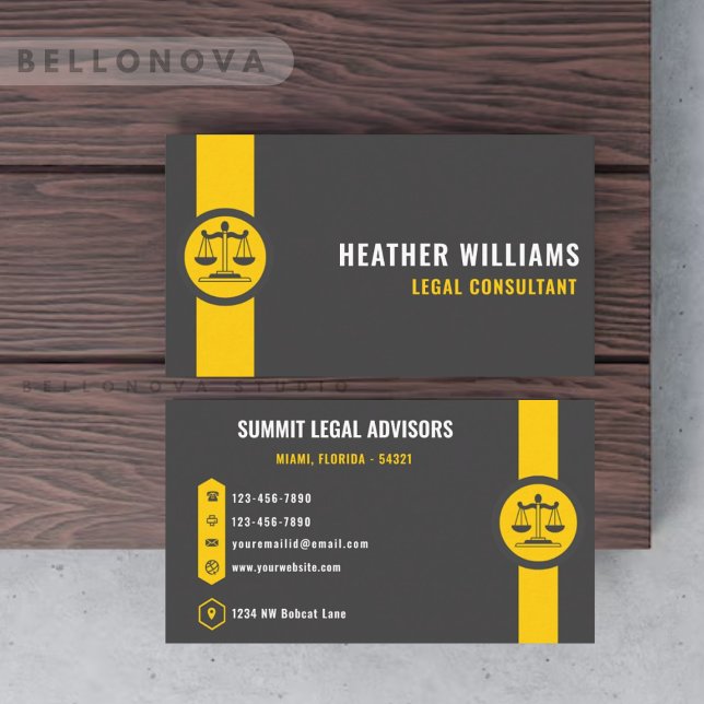 Custom Dark Gray Black Yellow Legal Department Visitenkarte (Custom Dark Grey Black Yellow Legal Department Business Card)