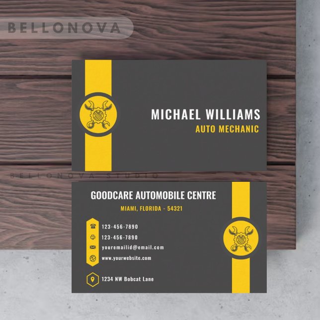 Custom Dark Gray Black Yellow Transportation Visitenkarte (Custom Dark Grey Black Yellow Transportation Business Card)