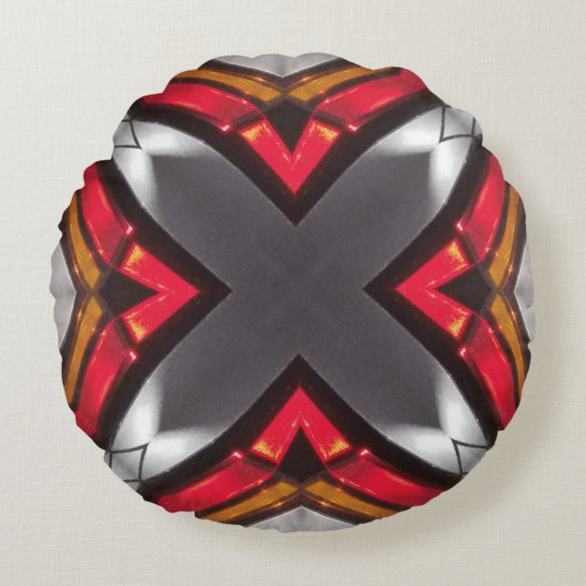 Custom Dark Gray Red designed Round Pillow Rundes Kissen (Vorderseite)