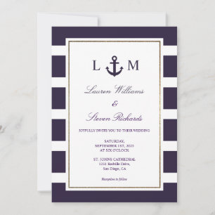 Custom Dark Navy Blue Anchor Marine Wedding Einladung