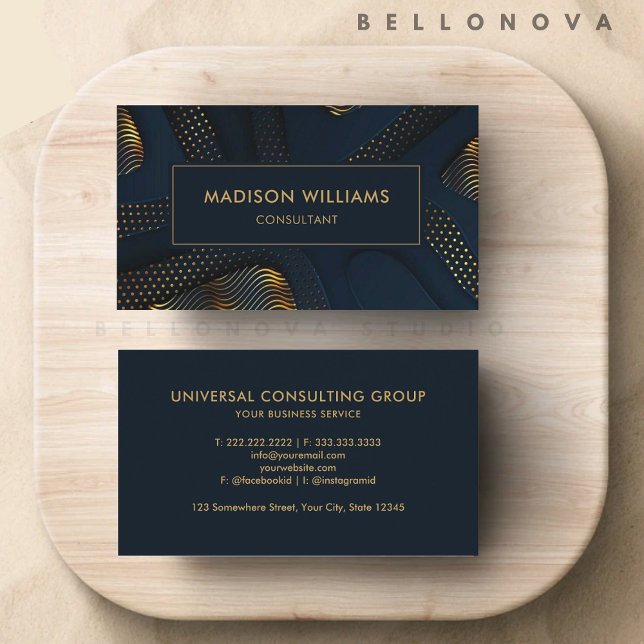 Custom Dark Navy Blue Gold Glitzer Beruflich Visitenkarte (Custom Dark Navy Blue Gold Glitter Professional Business Card)