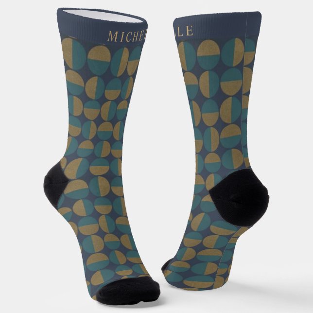 Custom Dark Navy Blue Green Geometric Muster Socken (Gewinkelt)