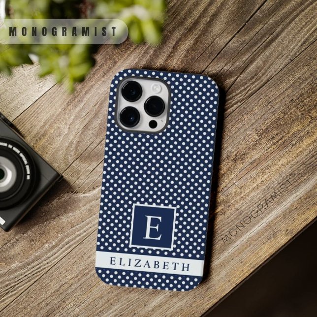 Custom Dark Navy Blue White Polka Dot Design Case-Mate iPhone Hülle (Custom Dark Navy Blue White Polka Dot Design Case-Mate iPhone Case)