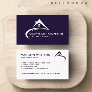 Custom Dark Navy Blue White Real Anwesen Agent Visitenkarte
